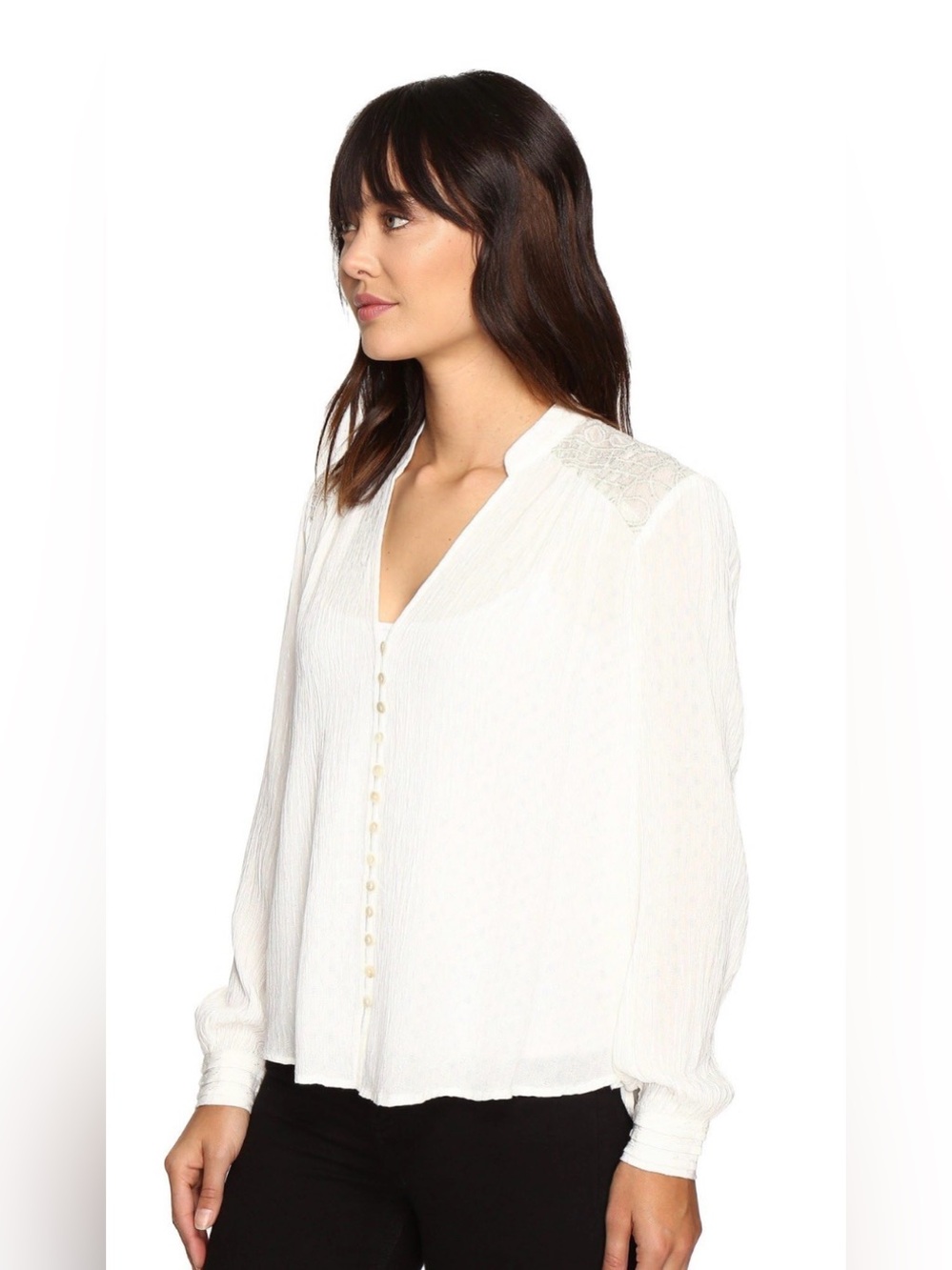 FREE wPEOPLE $108 White CANYON ROSE Metallic Embroidered Yoke Blouse size XS #11 - Picture 6 of 13